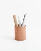 Wood and Leather Wastebasket